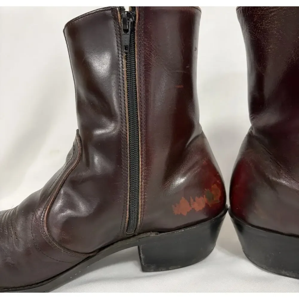 Vintage Wonder Walkers Mens 9.5 D Leather Western Boots USA Side Zip Oxblood